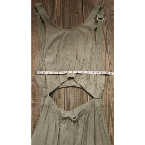 Womens Midi Dress Medium Green Sleeveless Cutout Waist Low Back Boho Beach Gauzy - Picture 9 of 12